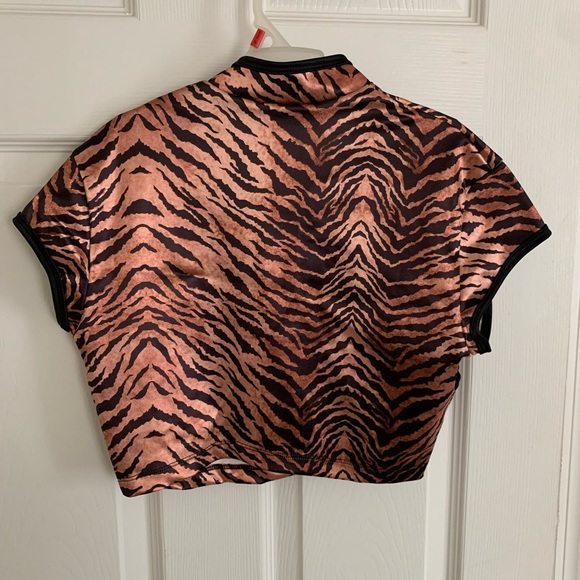Motel crop top with standing collar. Satin tiger print. Size small. Worn once. - Picture 4 of 5